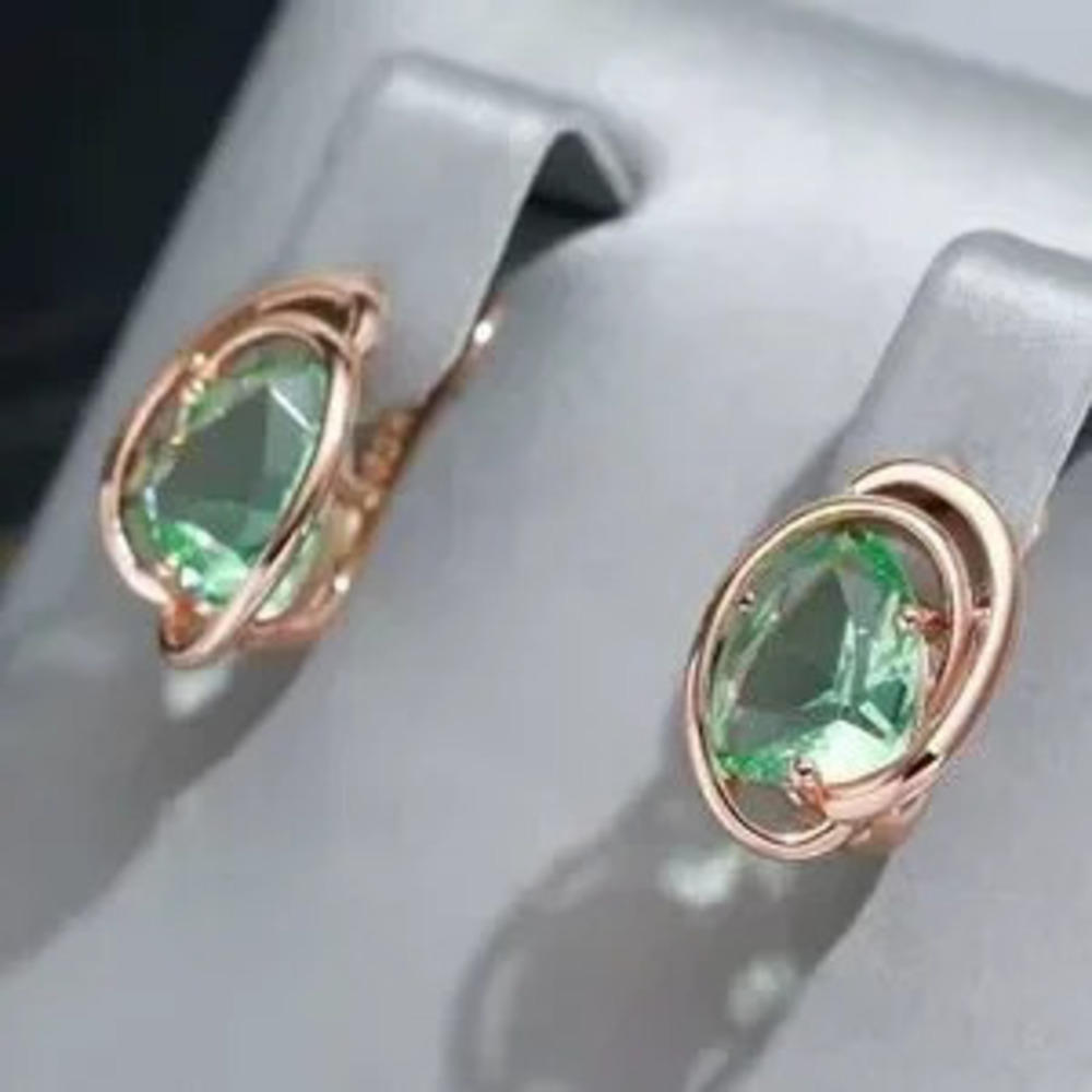 Light Green Stone Drop Earrings For Women 585 Rose God Plated